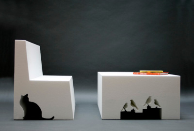 fill in the cat, table silhouette